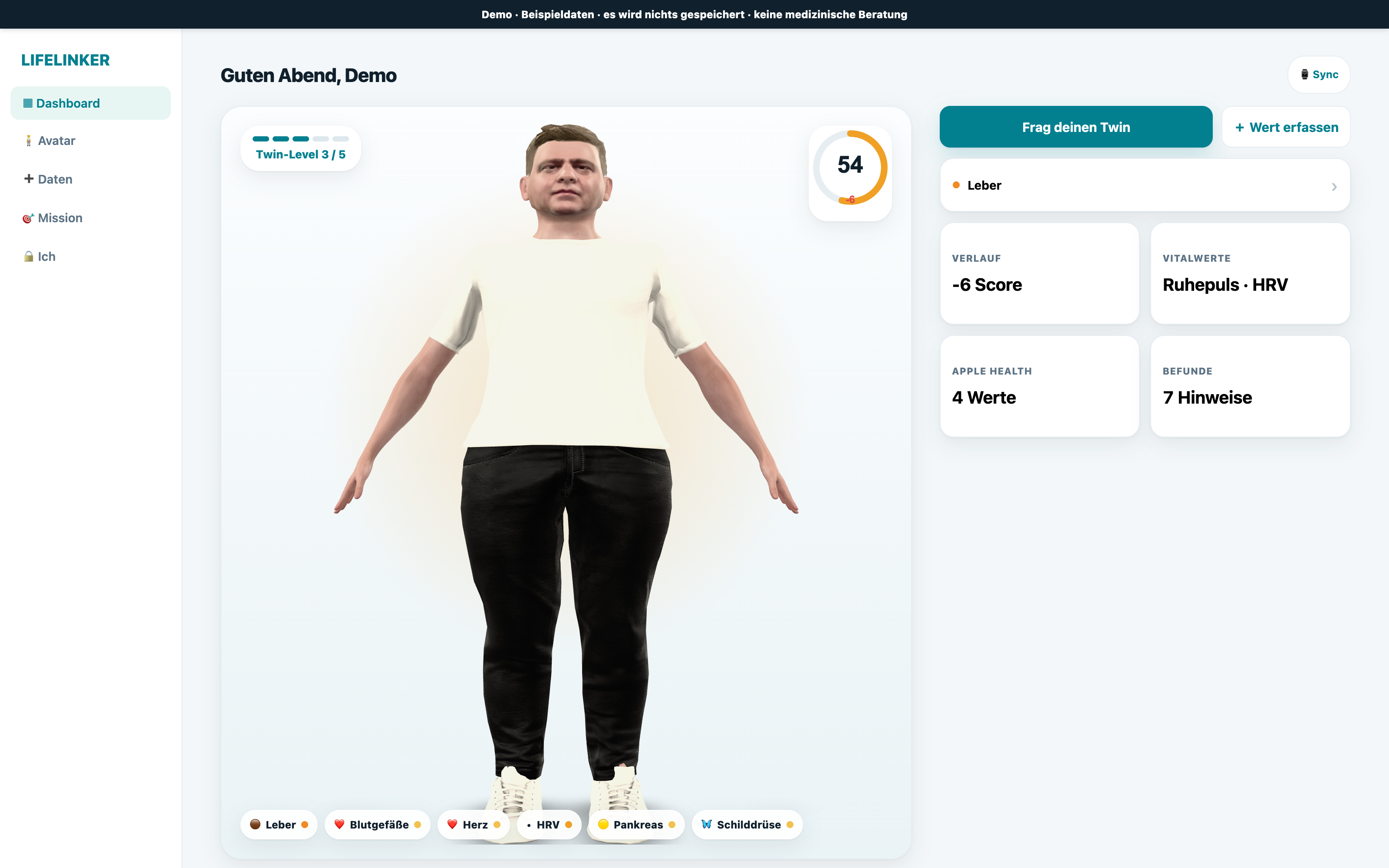 LifeLinker Twin-Dashboard